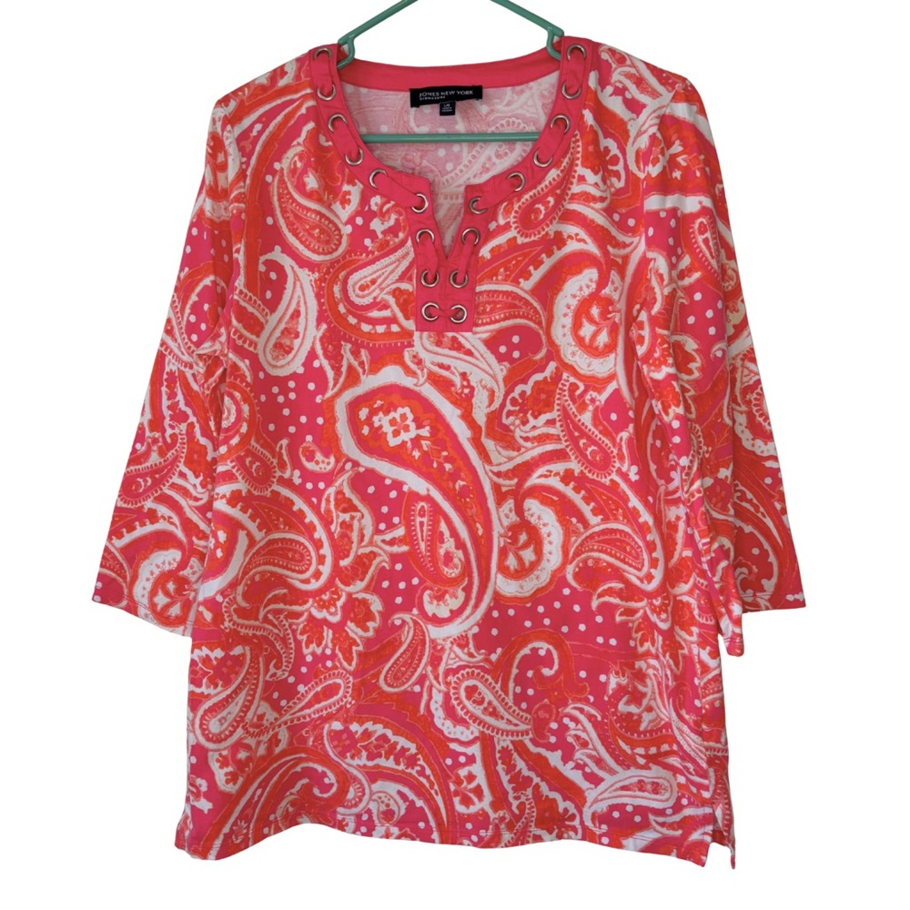 3/$20 Jones New York Pink & Orange Paisley 3/4 Sleeve Top